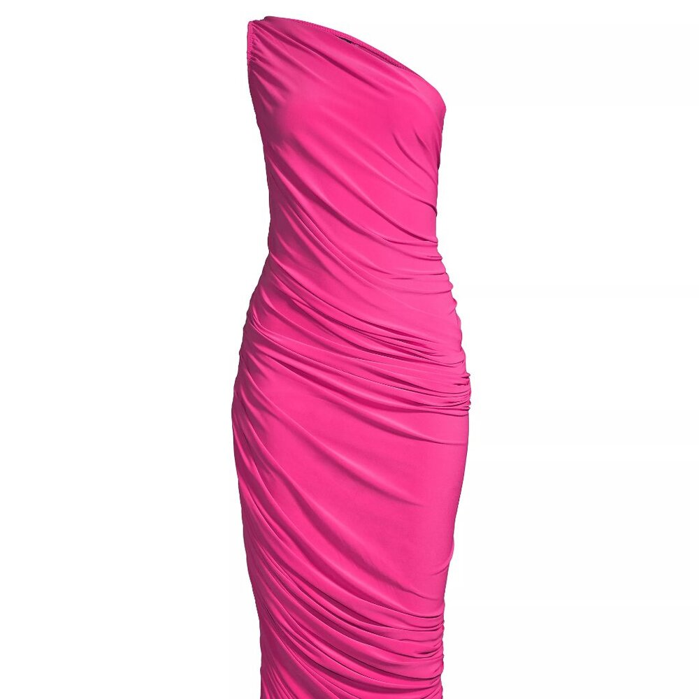 Norma Kamali Diana Ruched One-Shoulder Gown Pink Size Small